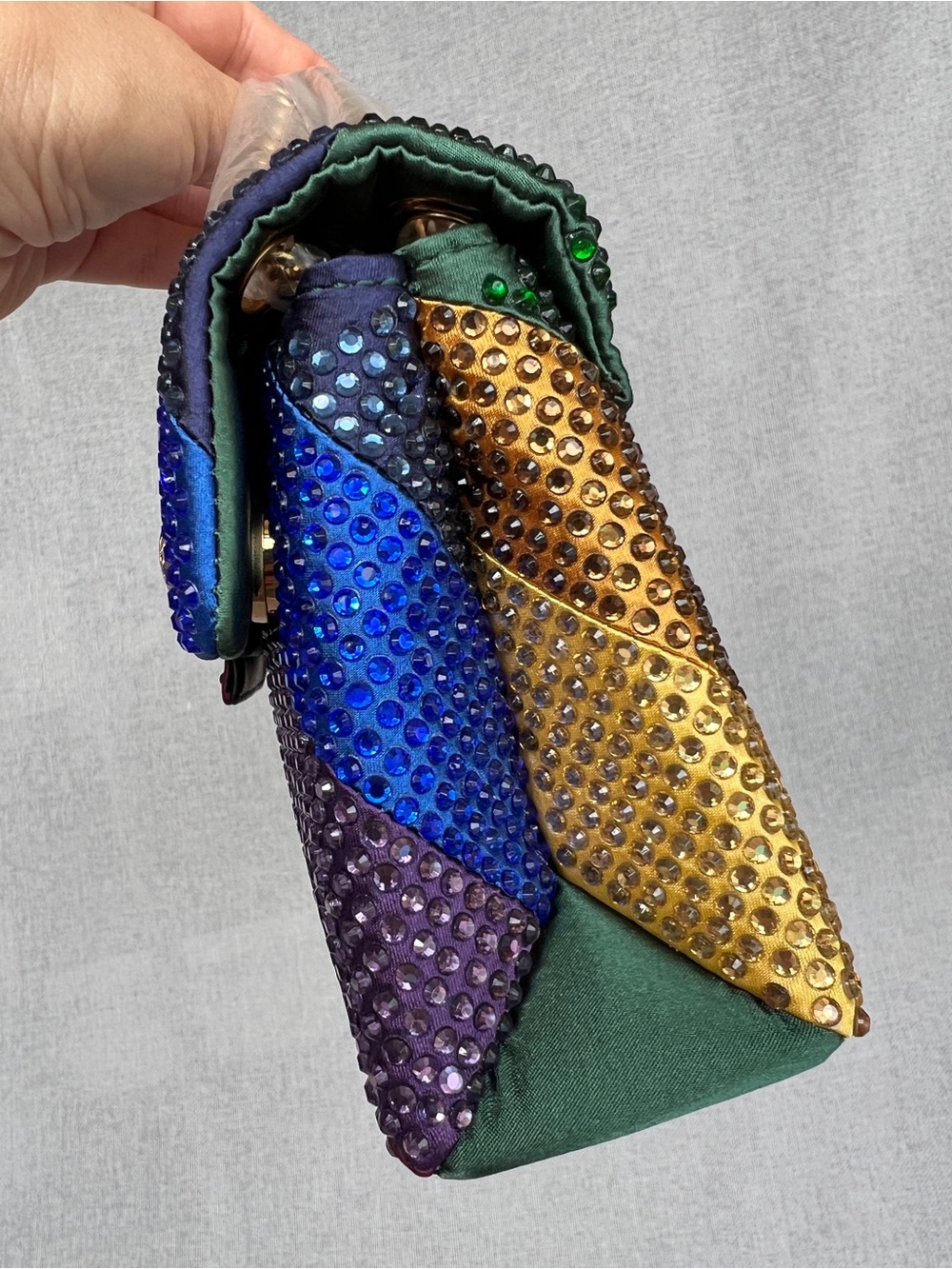 Kurt Geiger Rainbow Crystal embellished Satin Mini convertible bag NWT - Picture 6 of 17